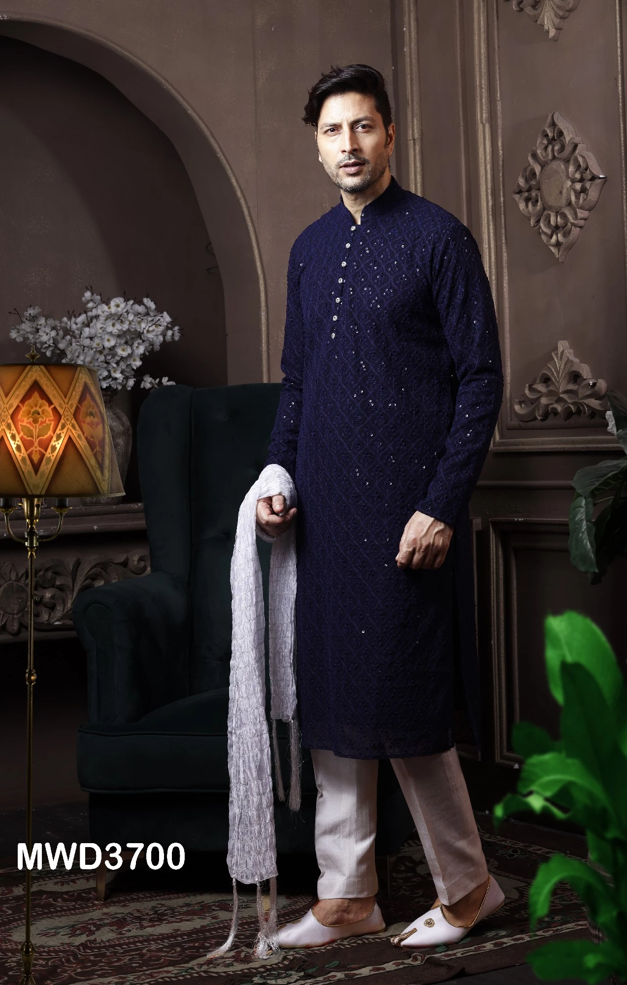Blue Readymade Chikankari Kurta Pajama In Georgette, 36-1.webp